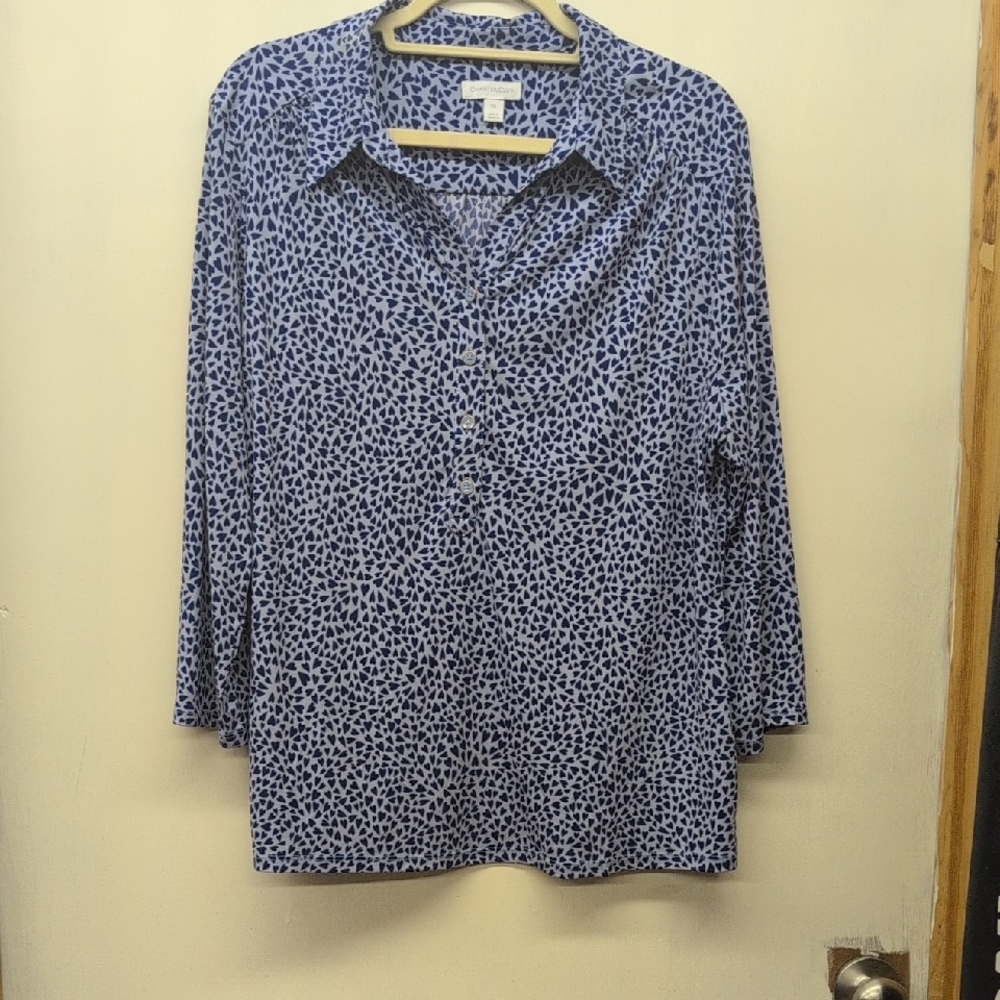 Charter Club Blue and White Patterned Button Down Shirt